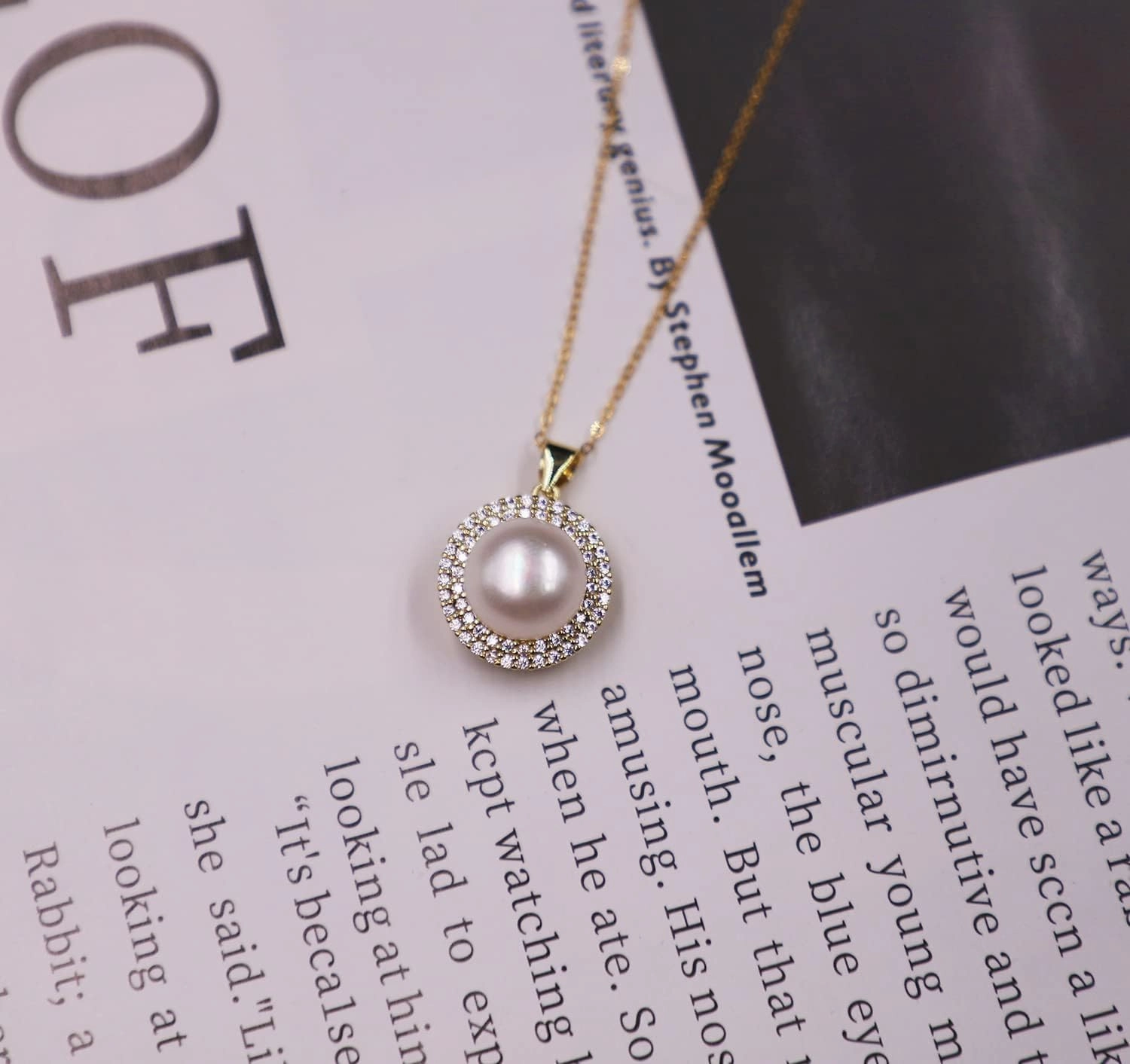 Genuine Pearl Pendant Necklace 925 Sterling Silver Plated 18K Gold/White Gold Necklace