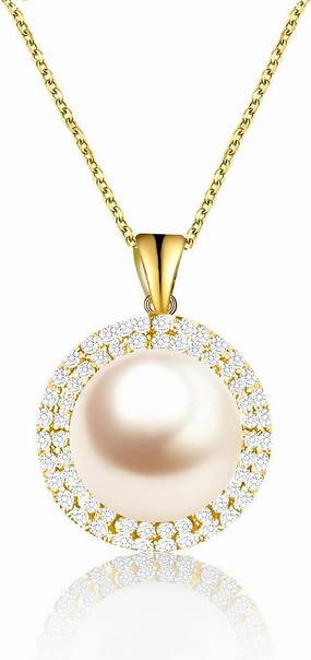 Genuine Pearl Pendant Necklace 925 Sterling Silver Plated 18K Gold/White Gold Necklace