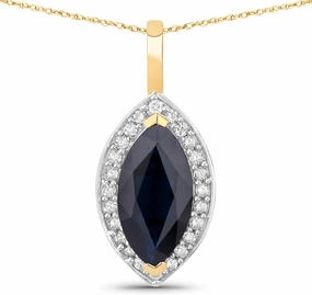 Genuine Sapphire Pendant for Women in 10K Yellow Gold Pendants for Women 2.29 Carats Blue and Gold Jewelry Gift for Her Halo Pendant Sapphire Jewelry September Birthstone Gifts