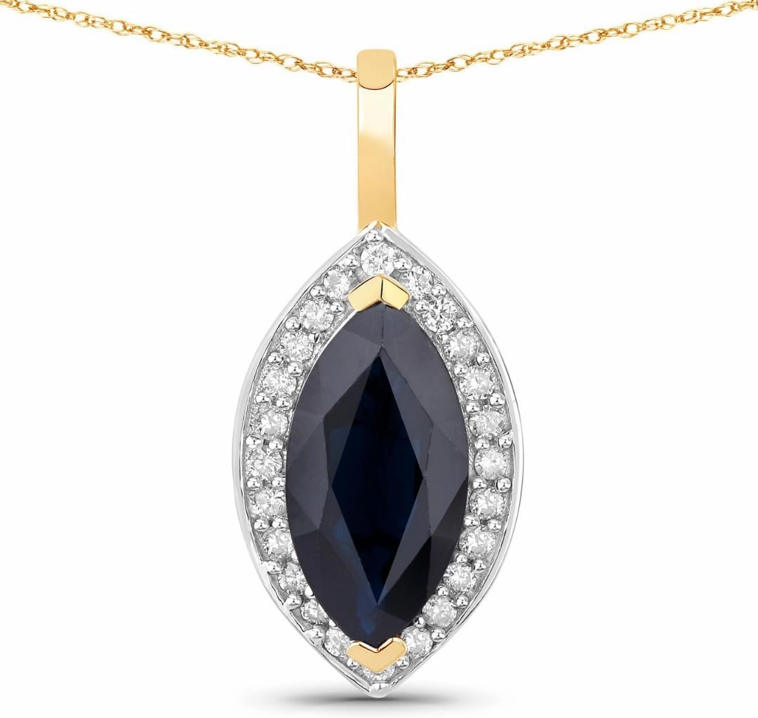 Genuine Sapphire Pendant for Women in 10K Yellow Gold Pendants for Women 2.29 Carats Blue and Gold Jewelry Gift for Her Halo Pendant Sapphire Jewelry September Birthstone Gifts