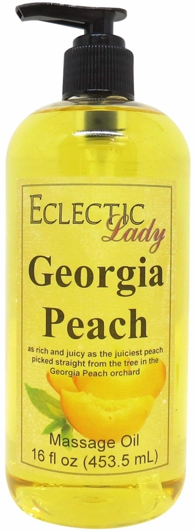 Georgia Peach Massage Oil, 16 oz, With Sweet Almond Oil and Jojoba Oil, Preservative Free, Perfect for Aromatherapy and Relaxation