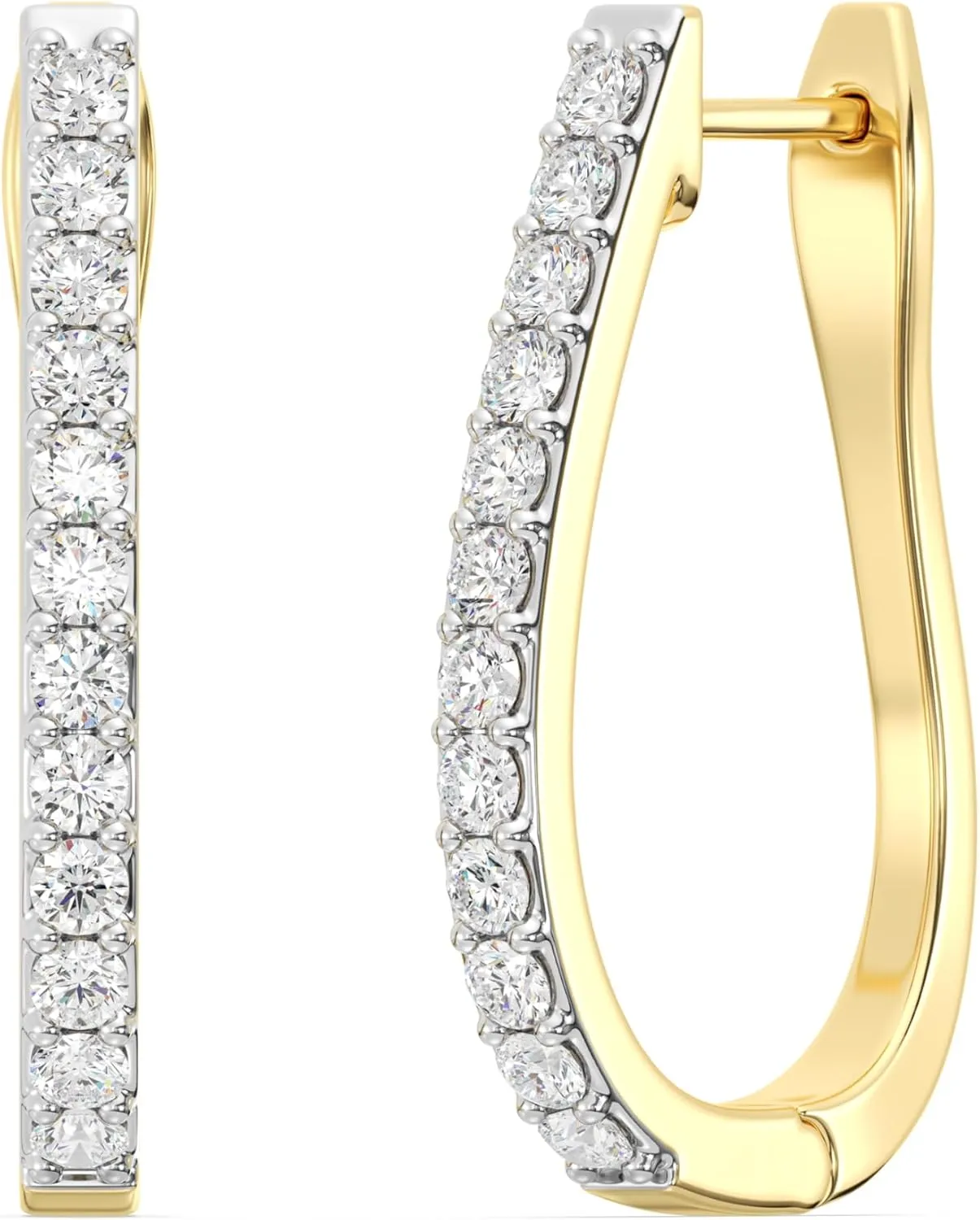 Gilded Lab-Grown Diamond Prong Hoop Earrings, 1/4-2 Cttw, SI1 F Color, Sterling Silver or 14K Gold-Plated, Elegant & Ethical Jewelry for Women, Gift Box Included, Perfect for Anniversaries