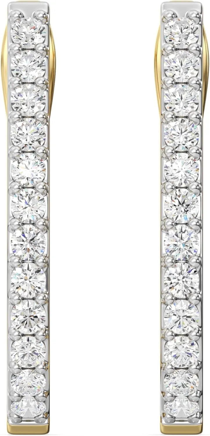 Gilded Lab-Grown Diamond Prong Hoop Earrings, 1/4-2 Cttw, SI1 F Color, Sterling Silver or 14K Gold-Plated, Elegant & Ethical Jewelry for Women, Gift Box Included, Perfect for Anniversaries