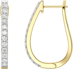 Gilded Lab-Grown Diamond Prong Hoop Earrings, 1/4-2 Cttw, SI1 F Color, Sterling Silver or 14K Gold-Plated, Elegant & Ethical Jewelry for Women, Gift Box Included, Perfect for Anniversaries
