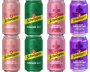 Ginger Ale Vaiety Pack, 4 Flavor White Peach, Regular, Raspberry, Dry Grape, 12 fl oz cans