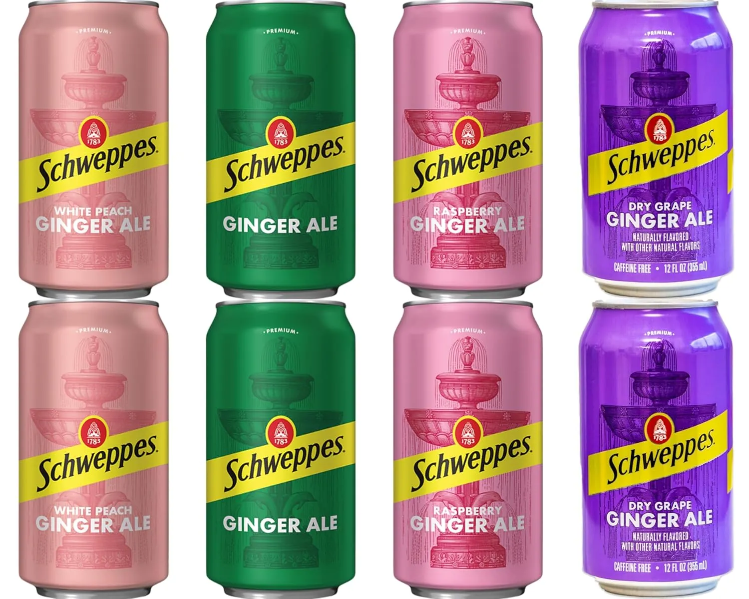 Ginger Ale Vaiety Pack, 4 Flavor White Peach, Regular, Raspberry, Dry Grape, 12 fl oz cans