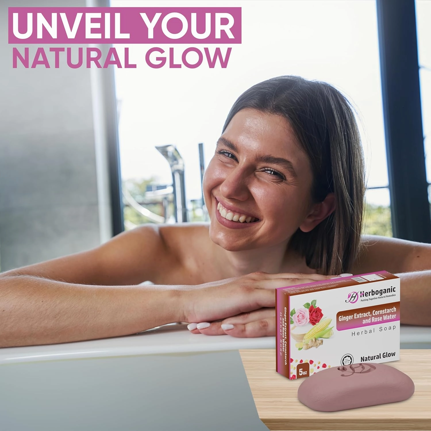 Ginger Extract, Cornstarch and Rose Water Herbal Soap | Pack of 3 of 5oz soap Bar | Natural Bar Soap for Face and Body | Hydrating and Nourishing | Suitable for Men and Women