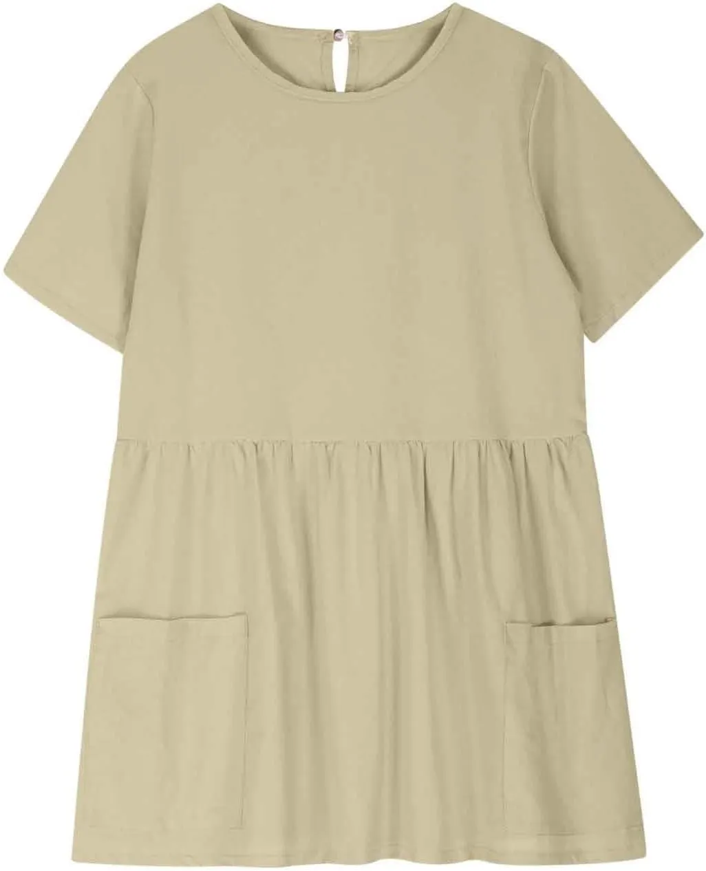 Girls Linen Dress Summer Casual Dresses Short Sleeve Tshirt Dress Knee Length Crewneck Dresses Comfy with Pockets