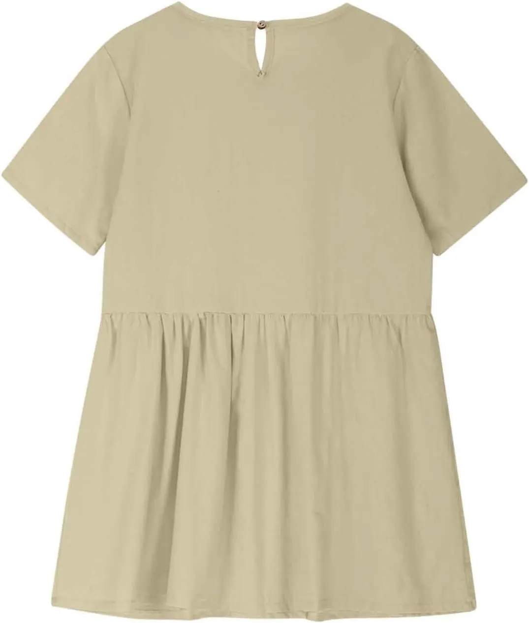 Girls Linen Dress Summer Casual Dresses Short Sleeve Tshirt Dress Knee Length Crewneck Dresses Comfy with Pockets