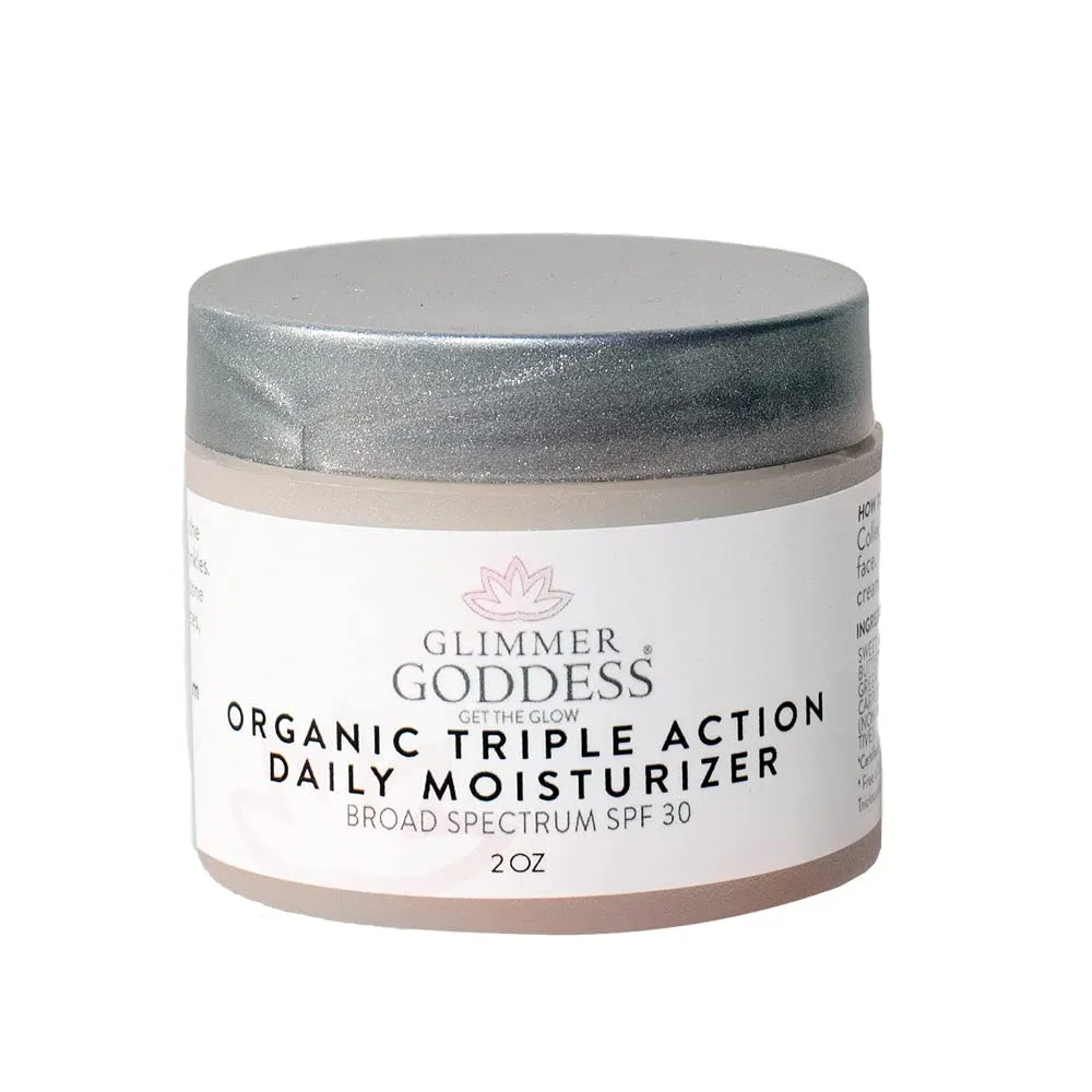 GLIMMER GODDESS Organic Daily Face Cream With Green Tea, Lemon Scent, Moisturizer, Hydrating, Softening, Sun protection With Shea Butter, 2oz