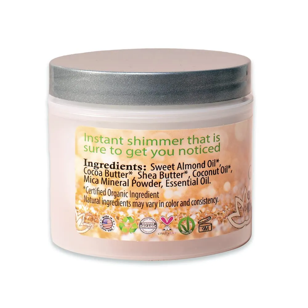 GLIMMER GODDESS Organic Whipped Body Butter - Super Level 3 Rose Gold Body Shimmer - Moisturizing & Nourishing Skincare with Natural Ingredients - Deep Glow & Hydration for All Skin Types - 4.0 oz