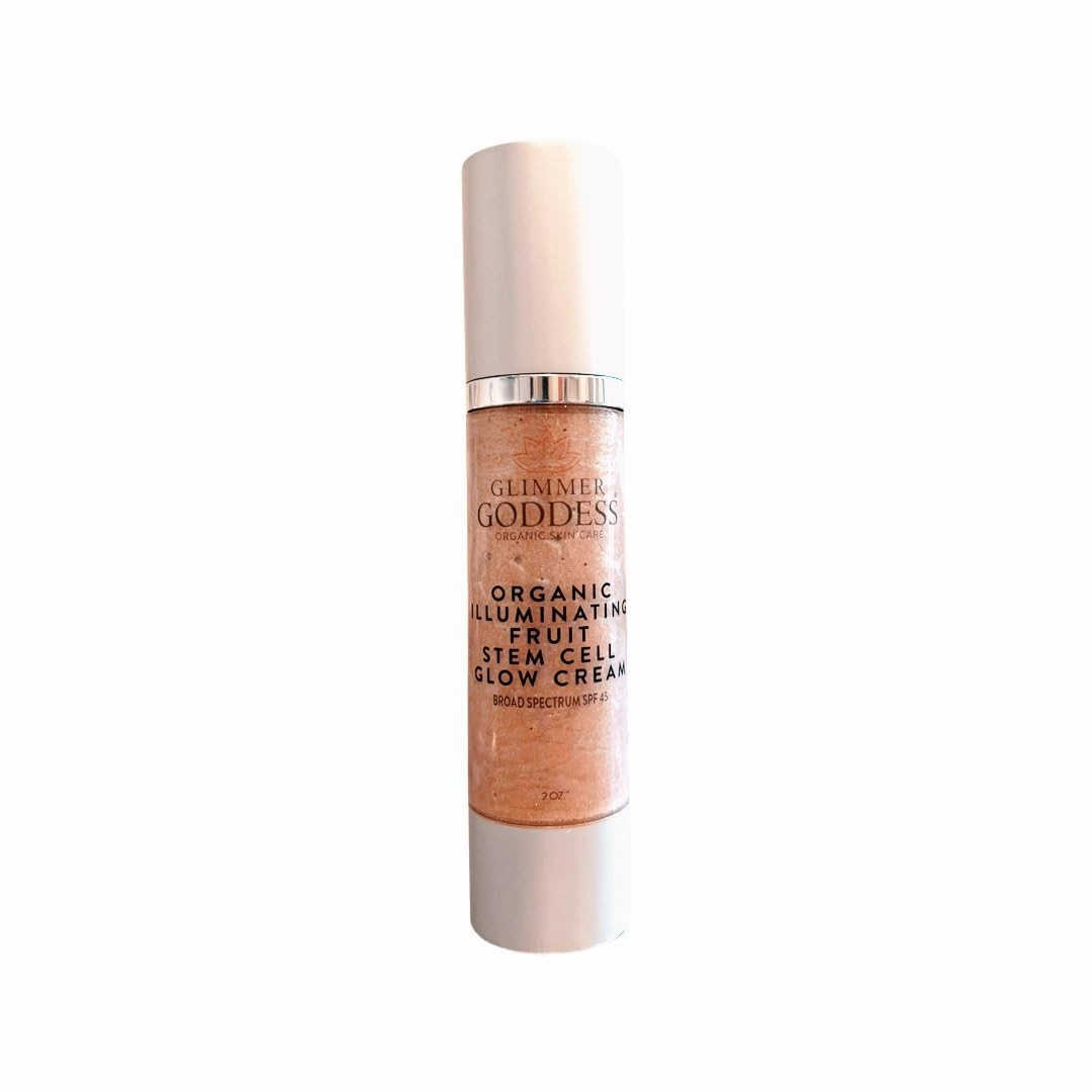 Glimmer Goddess Organic Illuminating Fruit Stem Cell Glow CC Cream SPF 45 - Skin Moisturizer with Anti-Aging, Nourishing Pearls, Vegan, Reef-Safe, Dry Skin, ROSE GOLD GLOW 2 oz