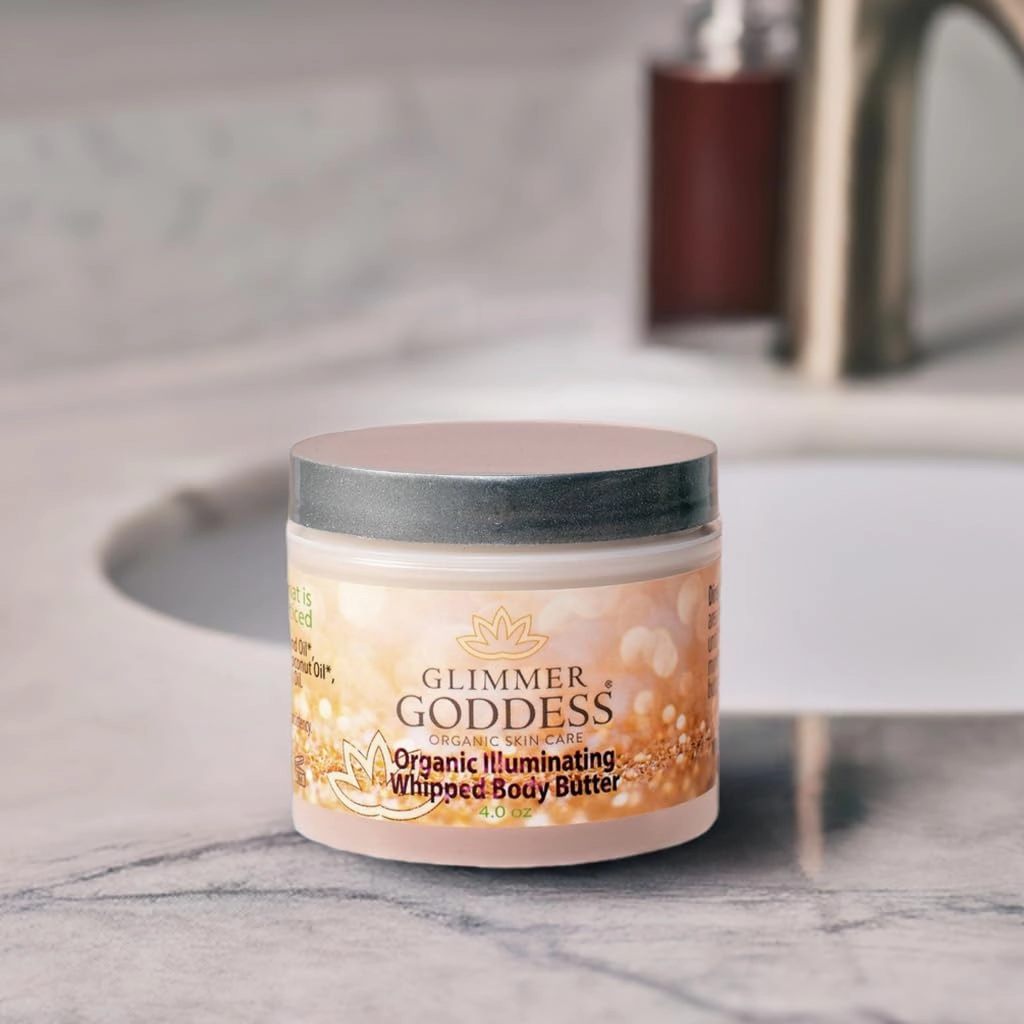 GLIMMER GODDESS Organic Whipped Body Butter - Super Level 3 Gold Shimmer - Moisturizing & Nourishing Skincare with Natural Ingredients - Luxurious Glow & Hydration for All Skin Types - 4.0 oz