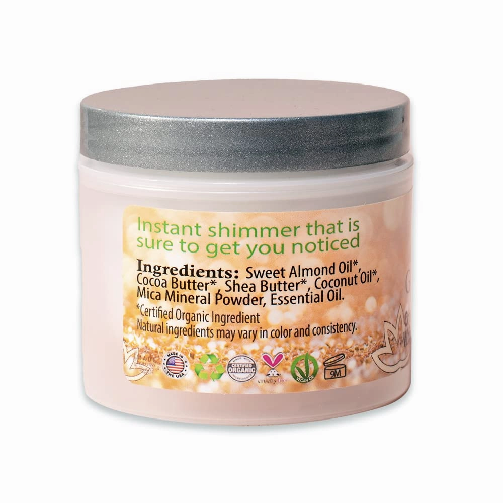 GLIMMER GODDESS Organic Whipped Body Butter - Super Level 3 Gold Shimmer - Moisturizing & Nourishing Skincare with Natural Ingredients - Luxurious Glow & Hydration for All Skin Types - 4.0 oz