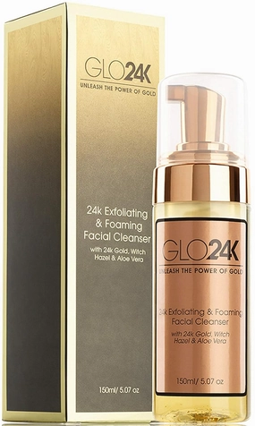GLO24K Exfoliating and Foaming Facial Cleanser with 24k Gold, Witch Hazel, and Aloe Vera