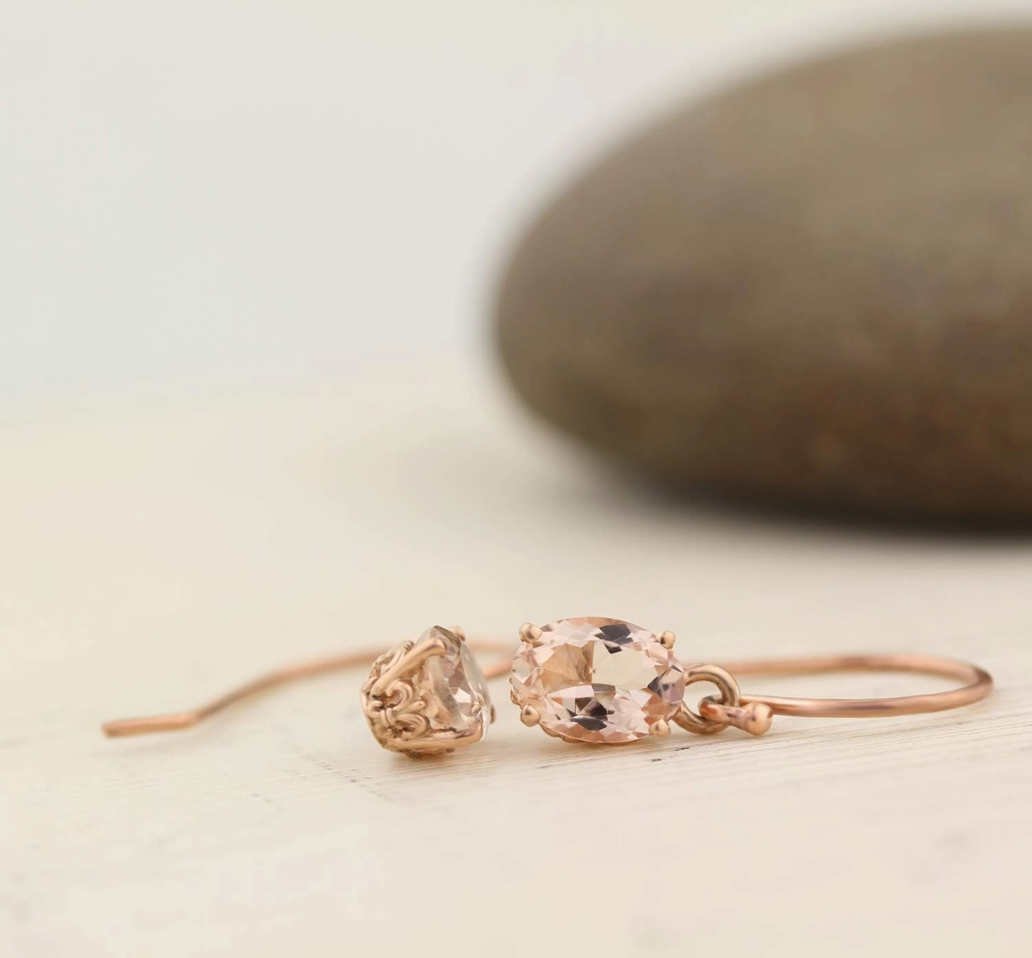 GNG Rose Gold -Plated Sterling Silver Genuine Morganite Fleur-de-lis Style French Wire Earrings 1.30 cttw 7X5MM Oval  USA Made
