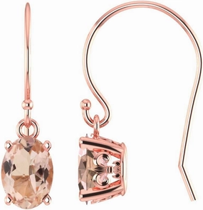 GNG Rose Gold -Plated Sterling Silver Genuine Morganite Fleur-de-lis Style French Wire Earrings 1.30 cttw 7X5MM Oval  USA Made