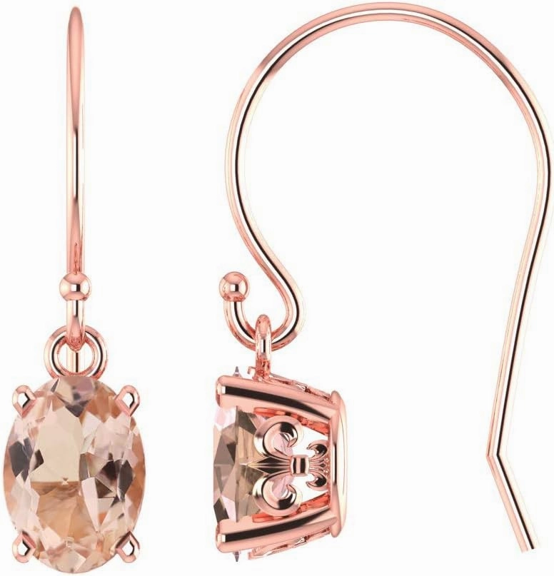 GNG Rose Gold -Plated Sterling Silver Genuine Morganite Fleur-de-lis Style French Wire Earrings 1.30 cttw 7X5MM Oval  USA Made