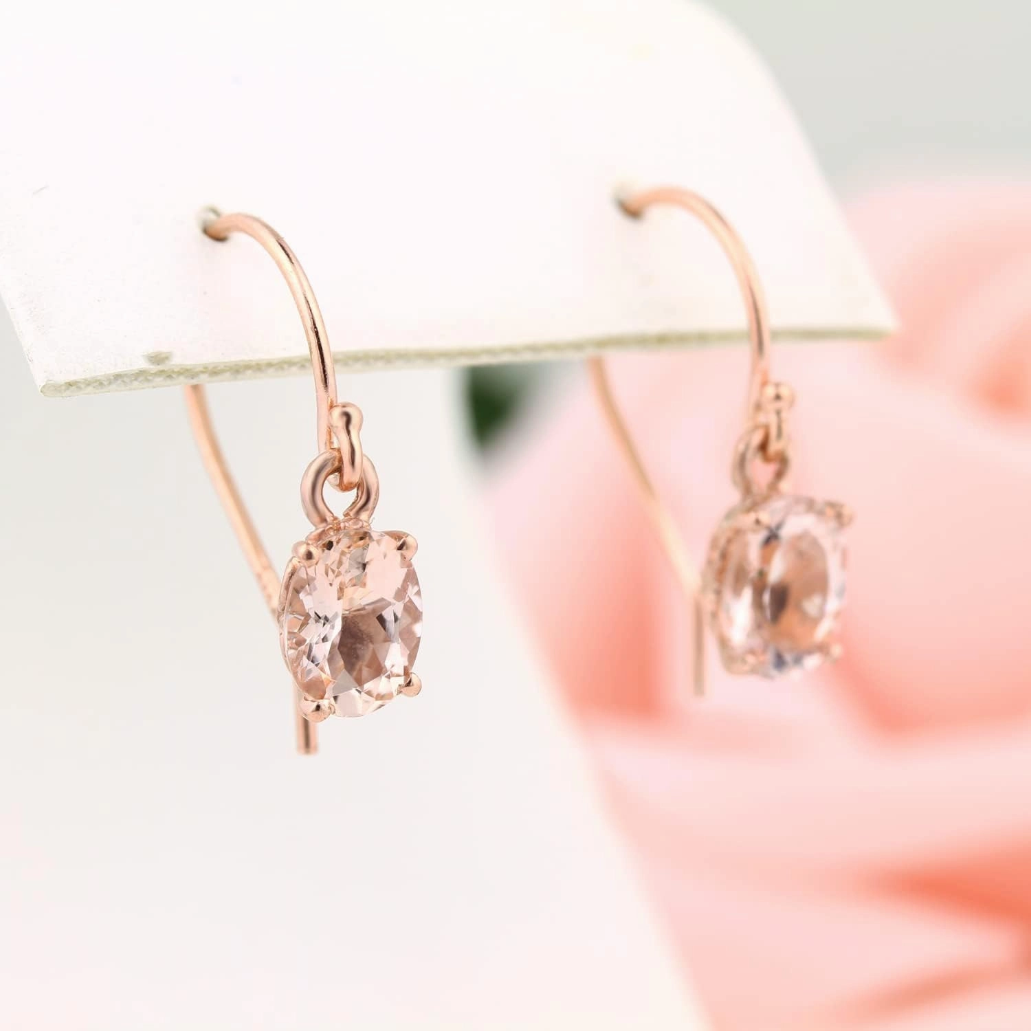 GNG Rose Gold -Plated Sterling Silver Genuine Morganite Fleur-de-lis Style French Wire Earrings 1.30 cttw 7X5MM Oval  USA Made