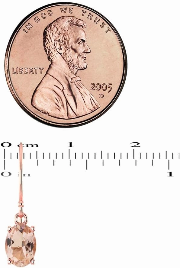 GNG Rose Gold -Plated Sterling Silver Genuine Morganite Fleur-de-lis Style French Wire Earrings 1.30 cttw 7X5MM Oval  USA Made