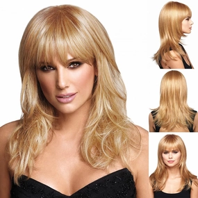 GNIMEGIL 18" Long Blonde Wigs for Women Straight Hair with Bangs Natural Hairstyles Synthetic Wig Princess Costume Peach Wigs Halloween Outfits Carnival Party