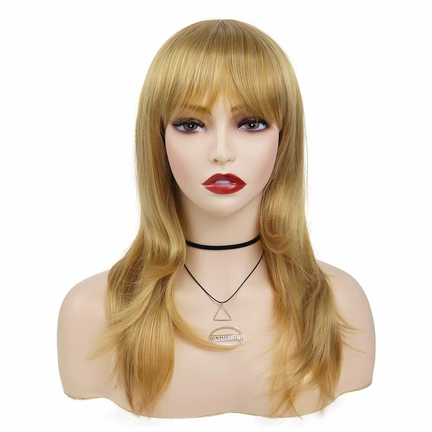 GNIMEGIL 18" Long Blonde Wigs for Women Straight Hair with Bangs Natural Hairstyles Synthetic Wig Princess Costume Peach Wigs Halloween Outfits Carnival Party