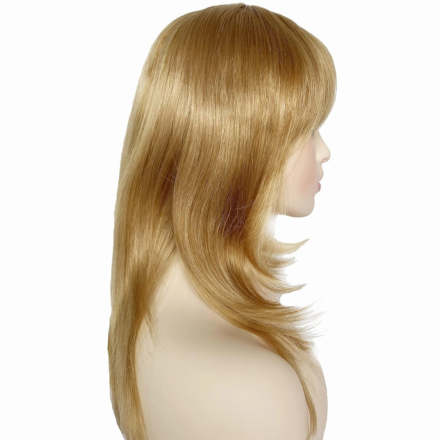GNIMEGIL 18" Long Blonde Wigs for Women Straight Hair with Bangs Natural Hairstyles Synthetic Wig Princess Costume Peach Wigs Halloween Outfits Carnival Party