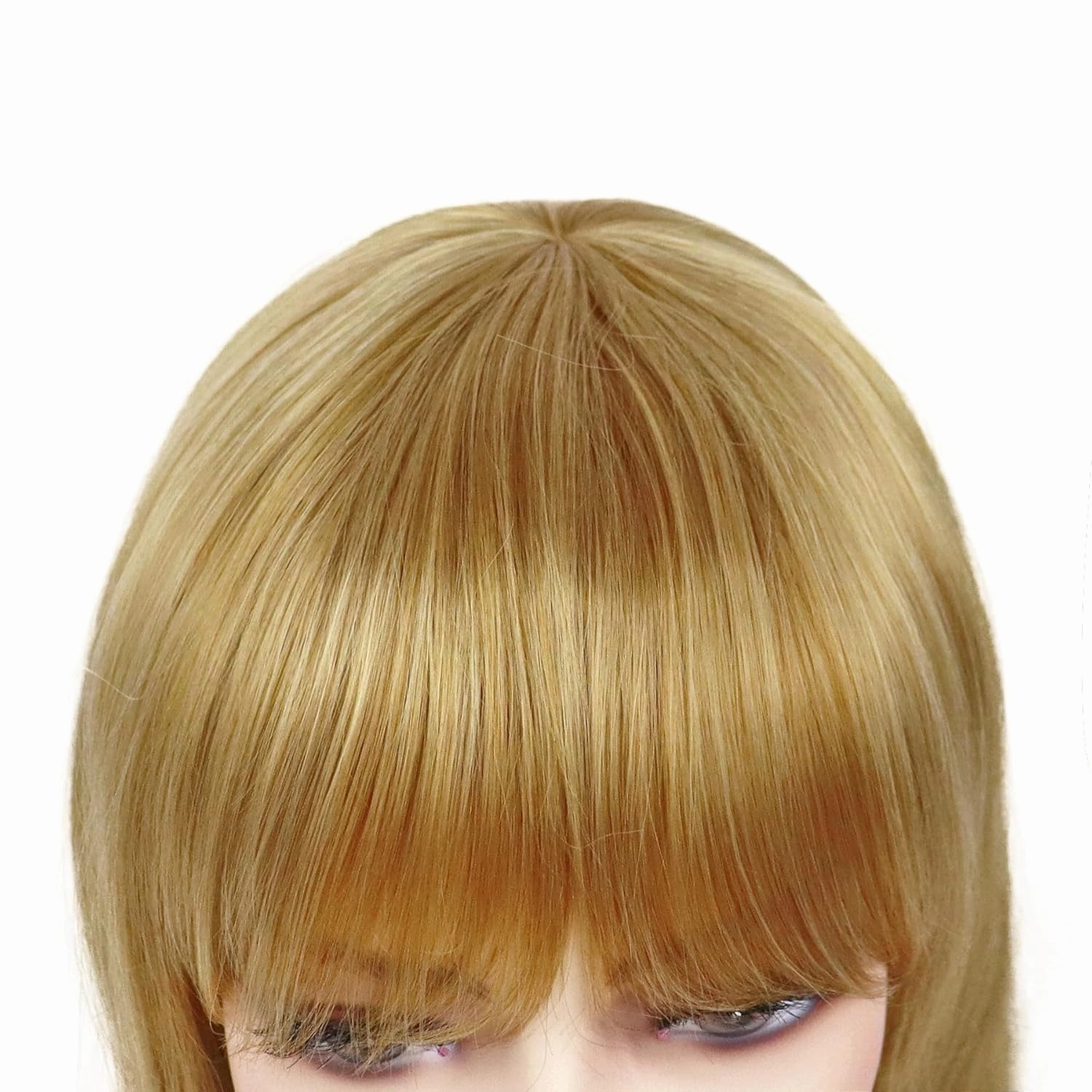 GNIMEGIL 18" Long Blonde Wigs for Women Straight Hair with Bangs Natural Hairstyles Synthetic Wig Princess Costume Peach Wigs Halloween Outfits Carnival Party
