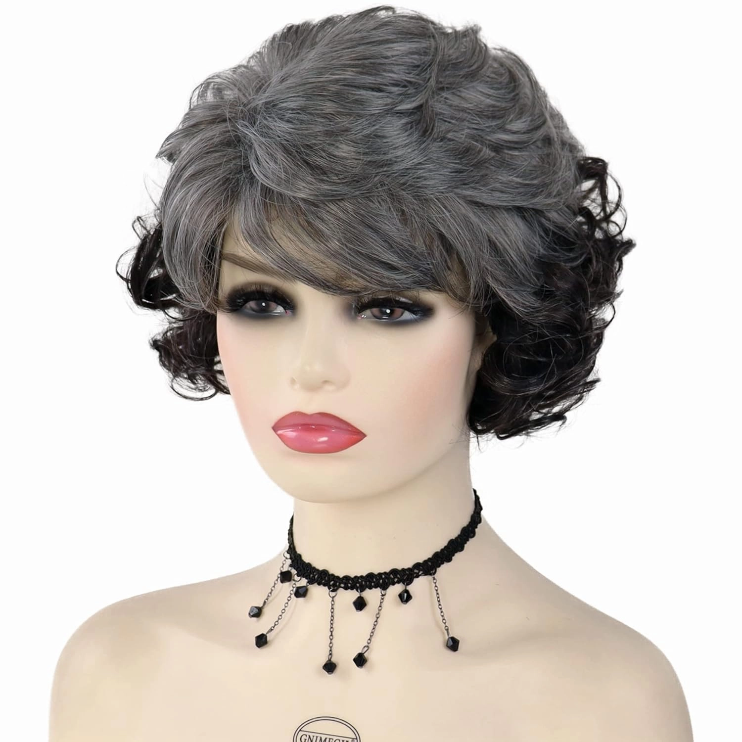 GNIMEGIL Grey Short Curly Wigs for Women Soft Synthetic Granny Hair Replacement Full Wigs for Daily Party Use Mommy Old Lady Wig Elderly Realistic