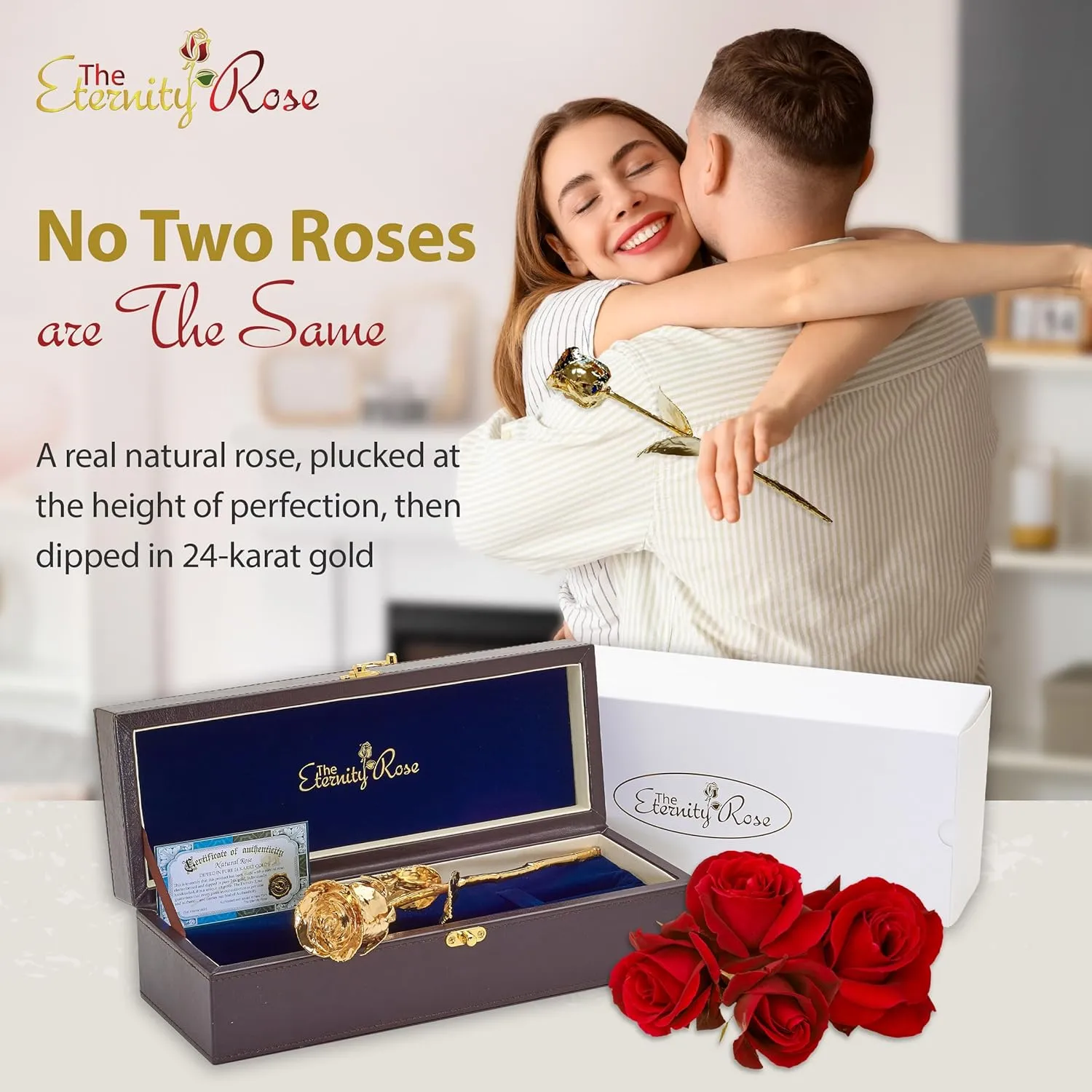 Gold Dipped Rose 24K, Romantic Gifts for Her, Real Preserved Flower, 11.5"