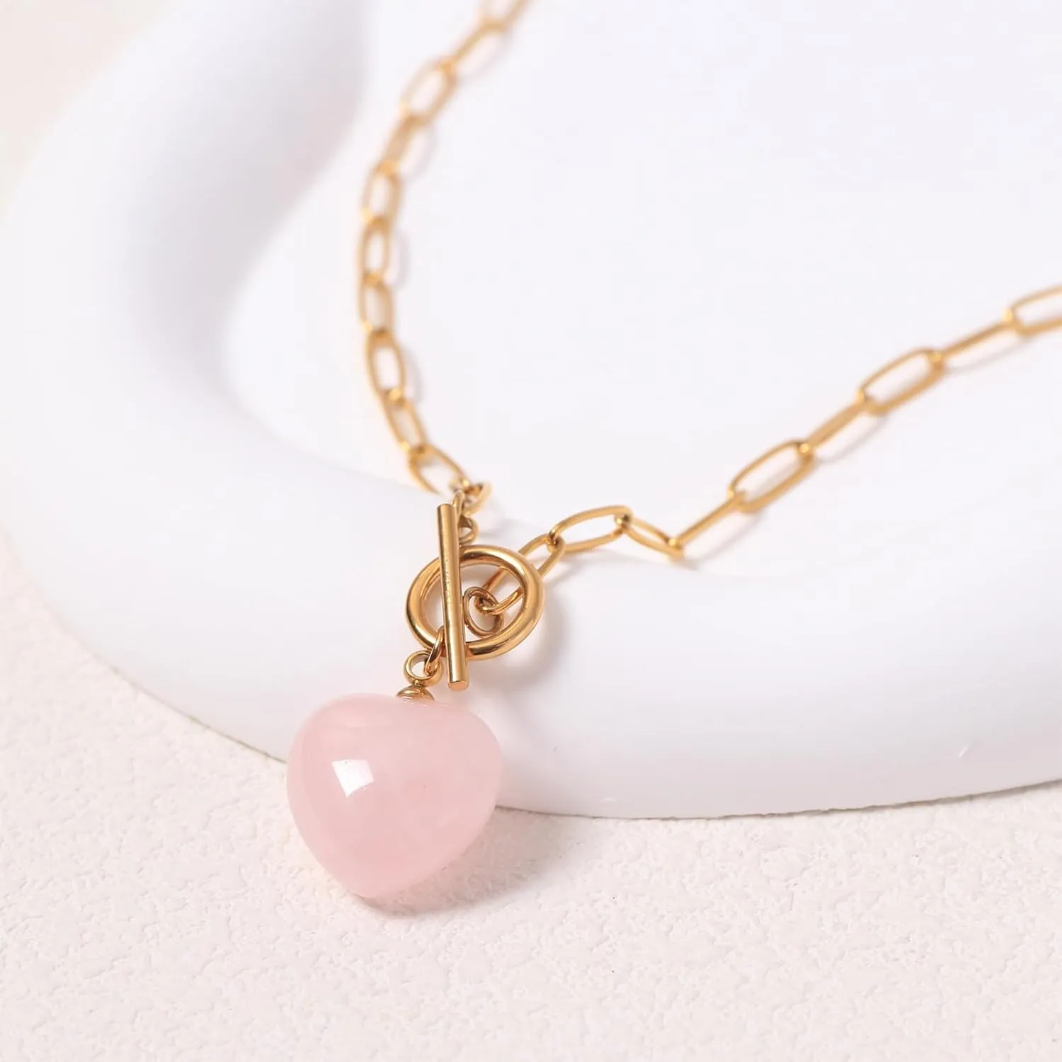 Gold Paperclip Toggle Necklace Natural Stone/Emerald Cut Birthstone Pendant Paper Clip Chain Necklace Toggle Paperclip Jewelry Birthday Gift for Women