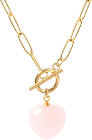 Gold Paperclip Toggle Necklace Natural Stone/Emerald Cut Birthstone Pendant Paper Clip Chain Necklace Toggle Paperclip Jewelry Birthday Gift for Women