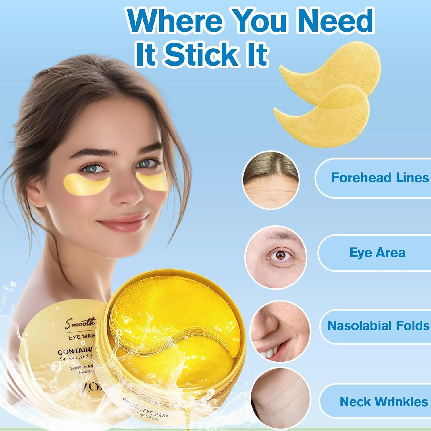 Gold Eye Patches 2-Pack (120 PCS) - Anti-Wrinkle & Firming Under Eye Gel Mask, Instantly Brighten Dark Circles, Luxury Collagen Treatment for Women, Wrinkle Patches for Eye Area