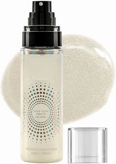 Gold Glow Fixer Spray – 100 ml | Long Lasting Setting Spray for Face | Lightweight & Non Greasy Makeup fixer Spray after Makeup, Infused with Aloe Vera Extracts
