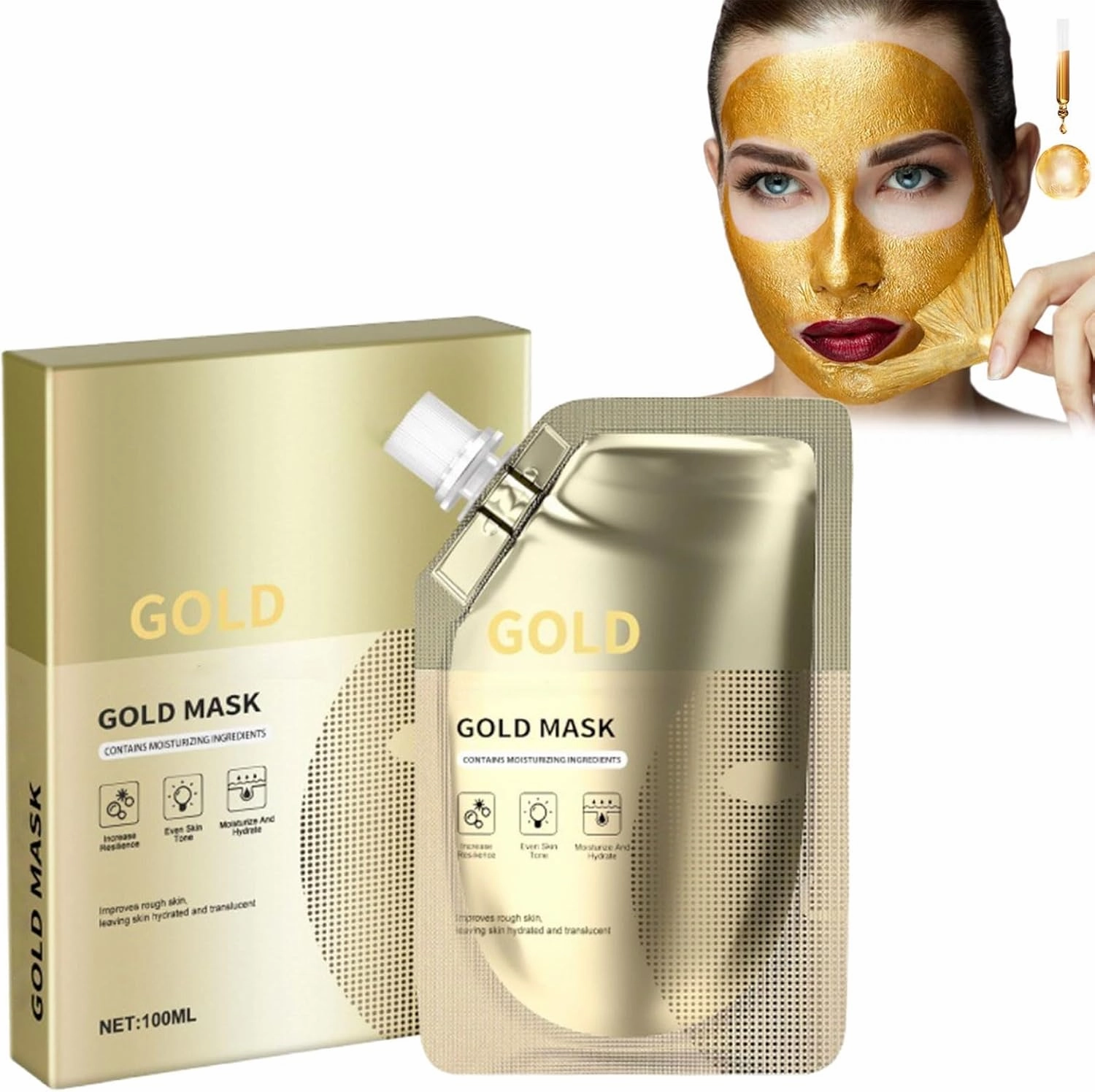 Gold Mask, Gold Peel Off Face Mask, Hydration Gold Face Mask, Removes Blackheads, Reduce Fine Lines, Cleans Pores & Moisturizing(100ml)
