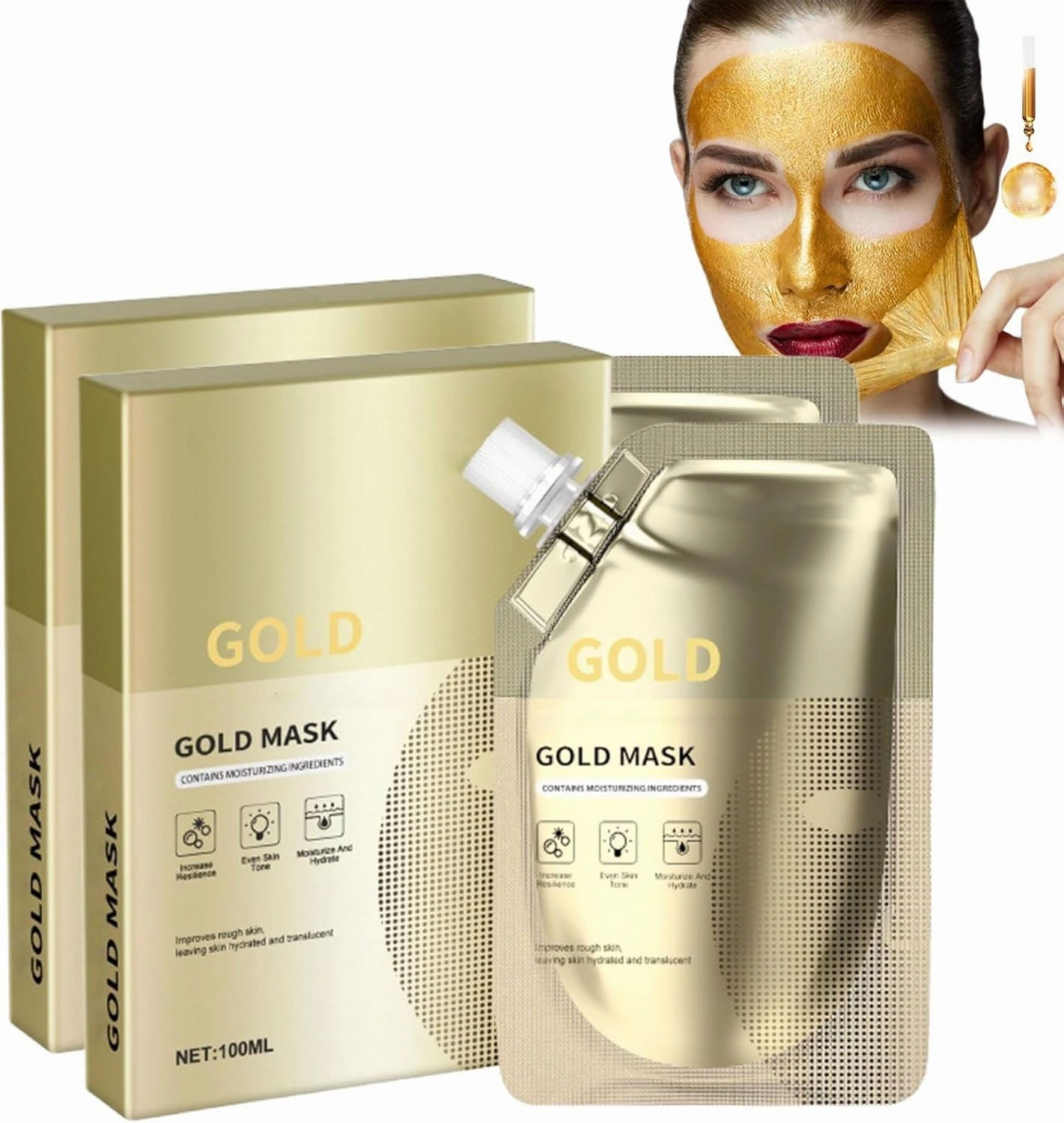 Gold Mask, Gold Peel Off Face Mask, Hydration Gold Face Mask, Removes Blackheads, Reduce Fine Lines, Cleans Pores & Moisturizing(200ml)
