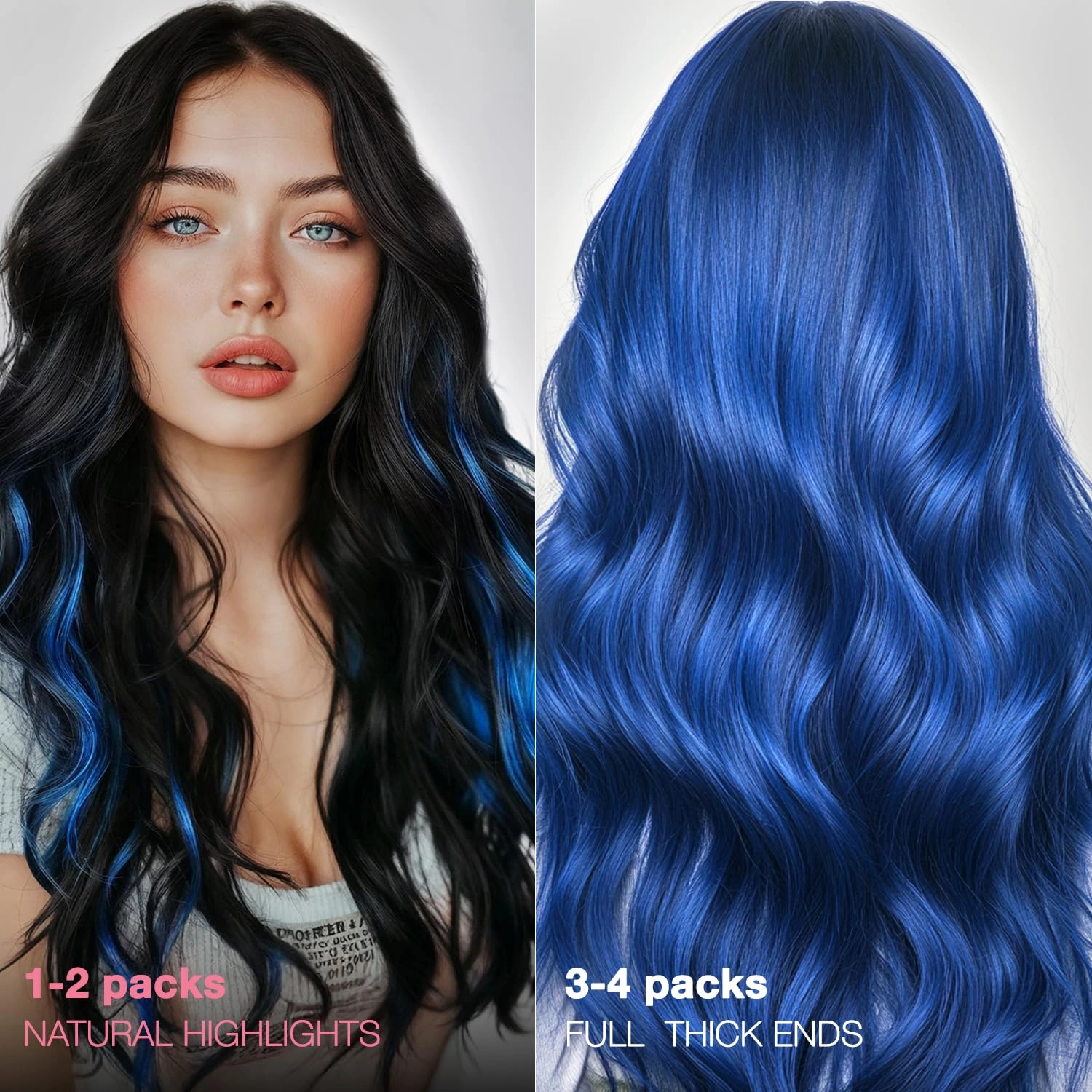 GOO GOO Tape in Hair Extensions Human Hair, Blue, 10inch 20g 10pcs, Colored Tape ins Human Hair Extensions, Silky&Soft Invisible Tape Ins, Hair Highlighted for Party