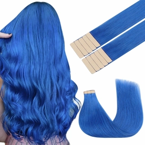 GOO GOO Tape in Hair Extensions Human Hair, Blue, 22inch 30g 10pcs, Colored Tape ins Human Hair Extensions, Silky&Soft Invisible Tape Ins, Hair Highlighted for Party