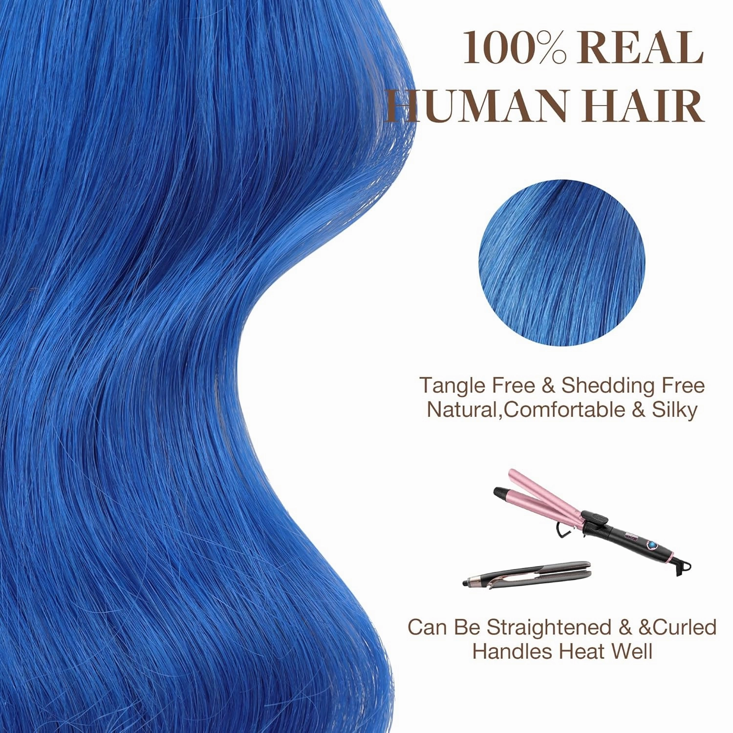 GOO GOO Tape in Hair Extensions Human Hair, Blue, 22inch 30g 10pcs, Colored Tape ins Human Hair Extensions, Silky&Soft Invisible Tape Ins, Hair Highlighted for Party