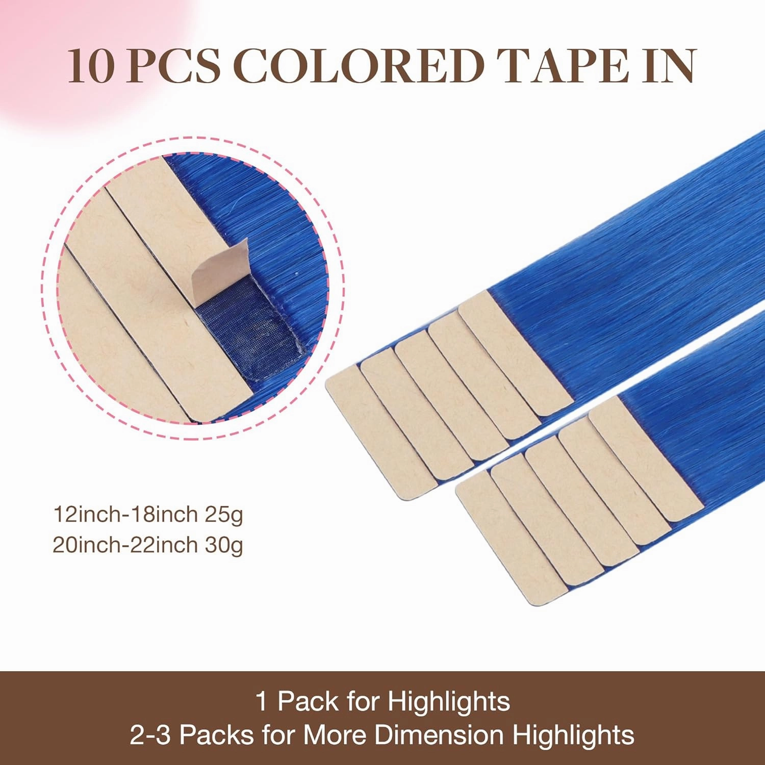 GOO GOO Tape in Hair Extensions Human Hair, Blue, 22inch 30g 10pcs, Colored Tape ins Human Hair Extensions, Silky&Soft Invisible Tape Ins, Hair Highlighted for Party