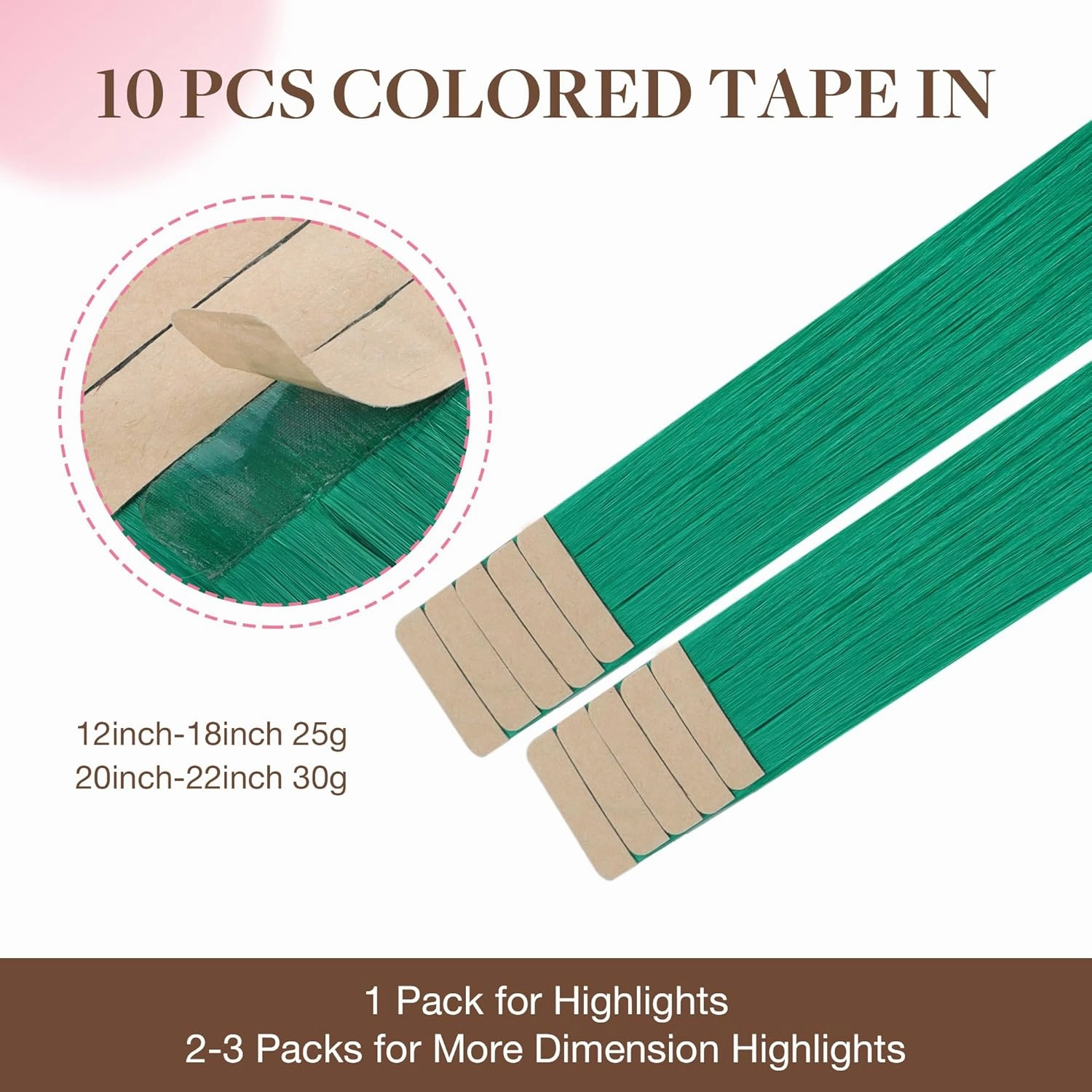 GOO GOO Tape in Hair Extensions Human Hair, Green, 10inch 20g 10pcs, Colored Tape ins Human Hair Extensions, Silky&Soft Invisible Tape Ins, Hair Highlighted for Party