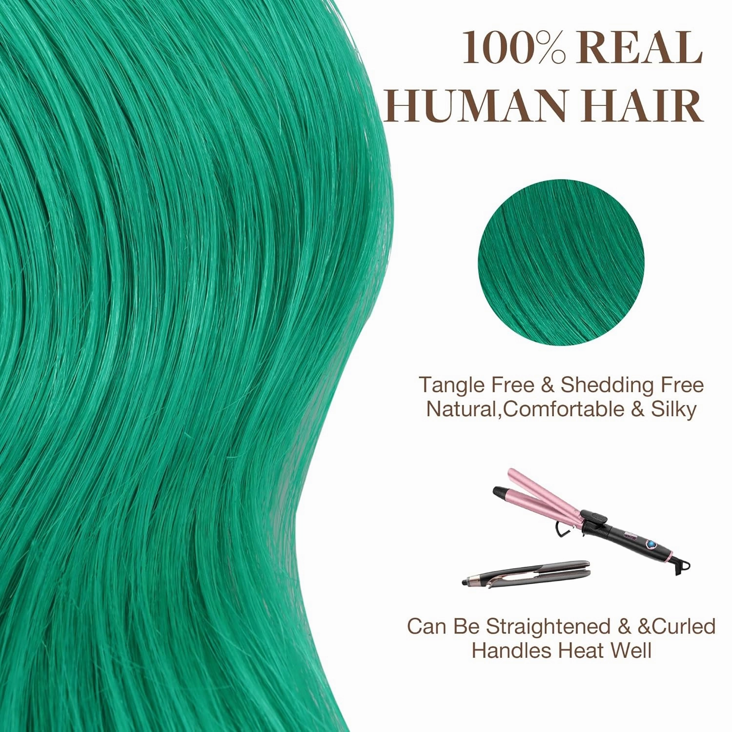 GOO GOO Tape in Hair Extensions Human Hair, Green, 10inch 20g 10pcs, Colored Tape ins Human Hair Extensions, Silky&Soft Invisible Tape Ins, Hair Highlighted for Party