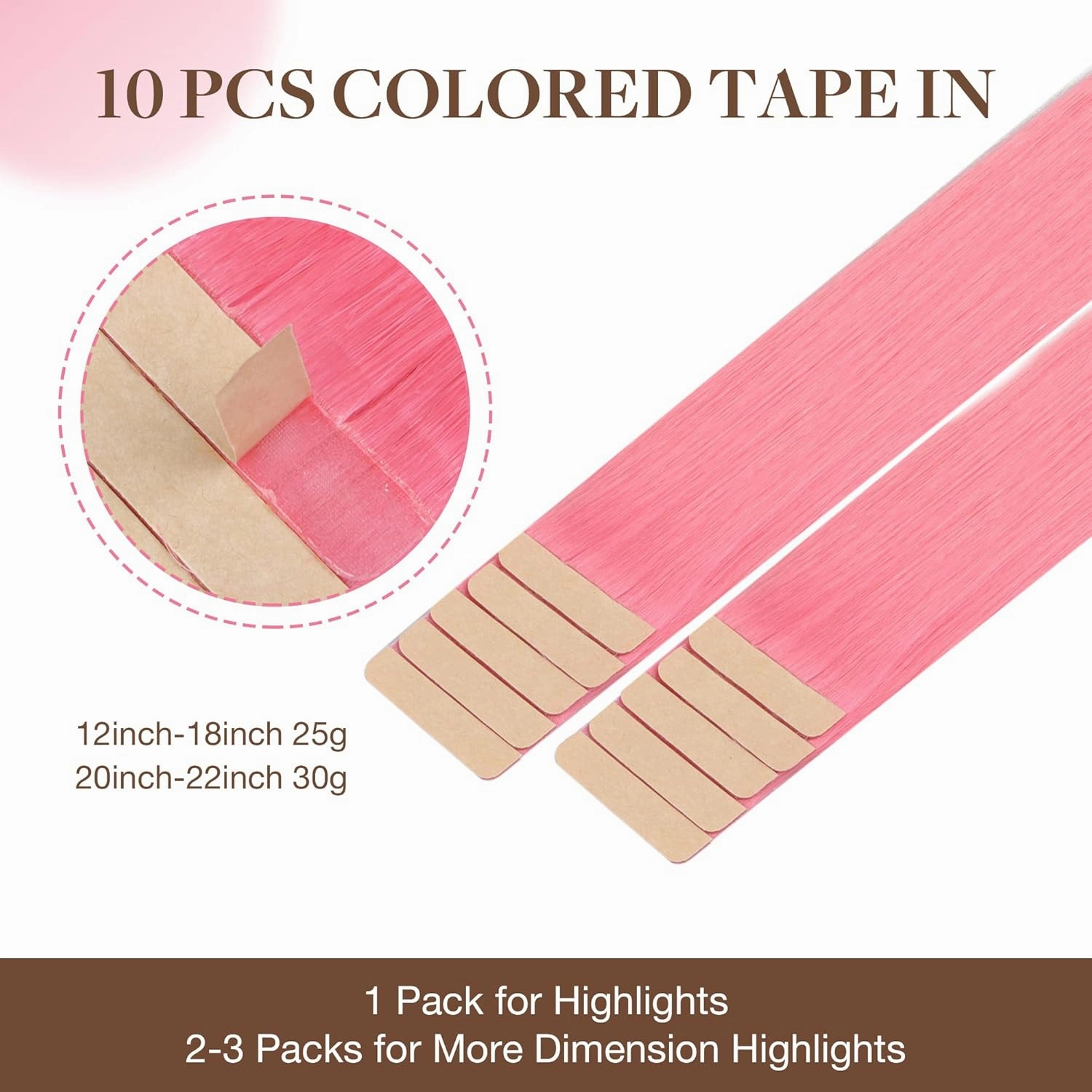 GOO GOO Tape in Hair Extensions Human Hair, Peach Pink, 22inch 30g 10pcs, Colored Tape ins Human Hair Extensions, Silky&Soft Invisible Tape Ins, Hair Highlighted for Party