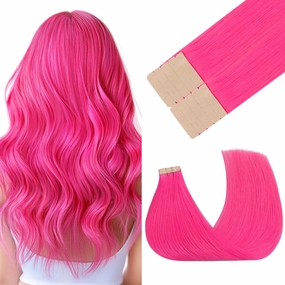 GOO GOO Tape in Hair Extensions Human Hair, Pink, 14inch 25g 10pcs, Colored Tape ins Human Hair Extensions, Silky&Soft Invisible Tape Ins, Hair Highlighted for Party