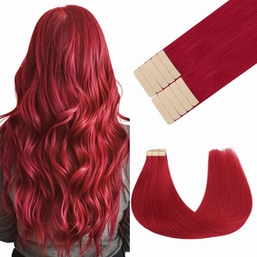 GOO GOO Tape in Hair Extensions Human Hair, Red, 10inch 20g 10pcs, Colored Tape ins Human Hair Extensions, Silky&Soft Invisible, Hair Highlighted for Party