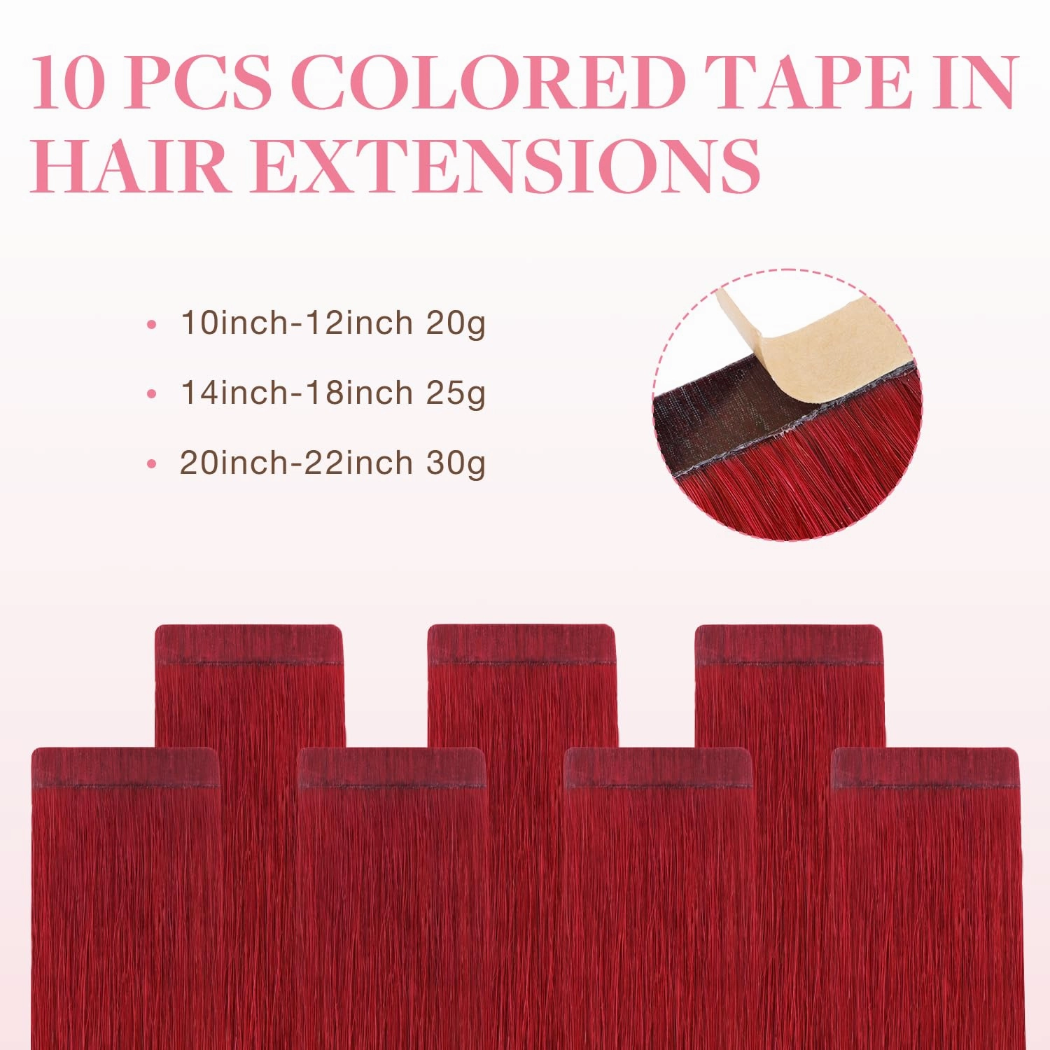 GOO GOO Tape in Hair Extensions Human Hair, Red, 10inch 20g 10pcs, Colored Tape ins Human Hair Extensions, Silky&Soft Invisible, Hair Highlighted for Party