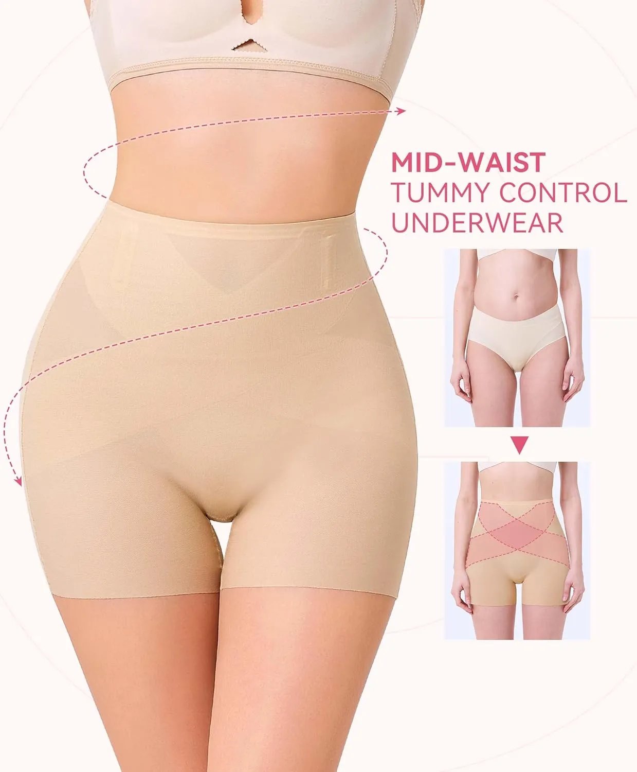 Gotoly Shapewear Tummy Control Mid-Waist Body Shaper Shorts Butt Lifting Panties Shapewear Shorts