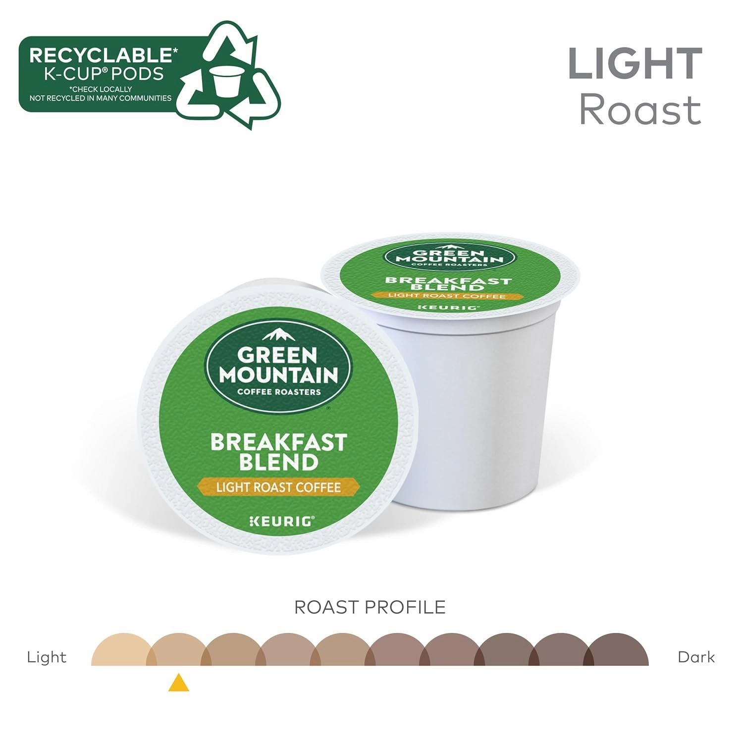 Green Mountain Coffee Roasters Breakfast Blend Single-Serve Keurig K-Cup Pods, Light Roast Coffee, 72 Count