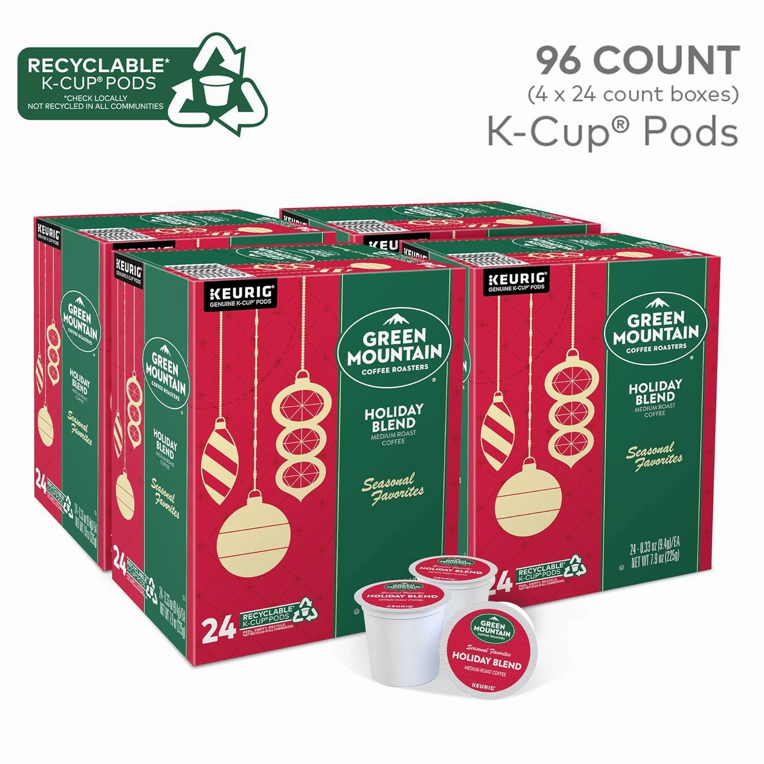 Green Mountain Coffee Roasters Holiday Blend, Keurig Single Serve K-Cup Pods, 96 Count