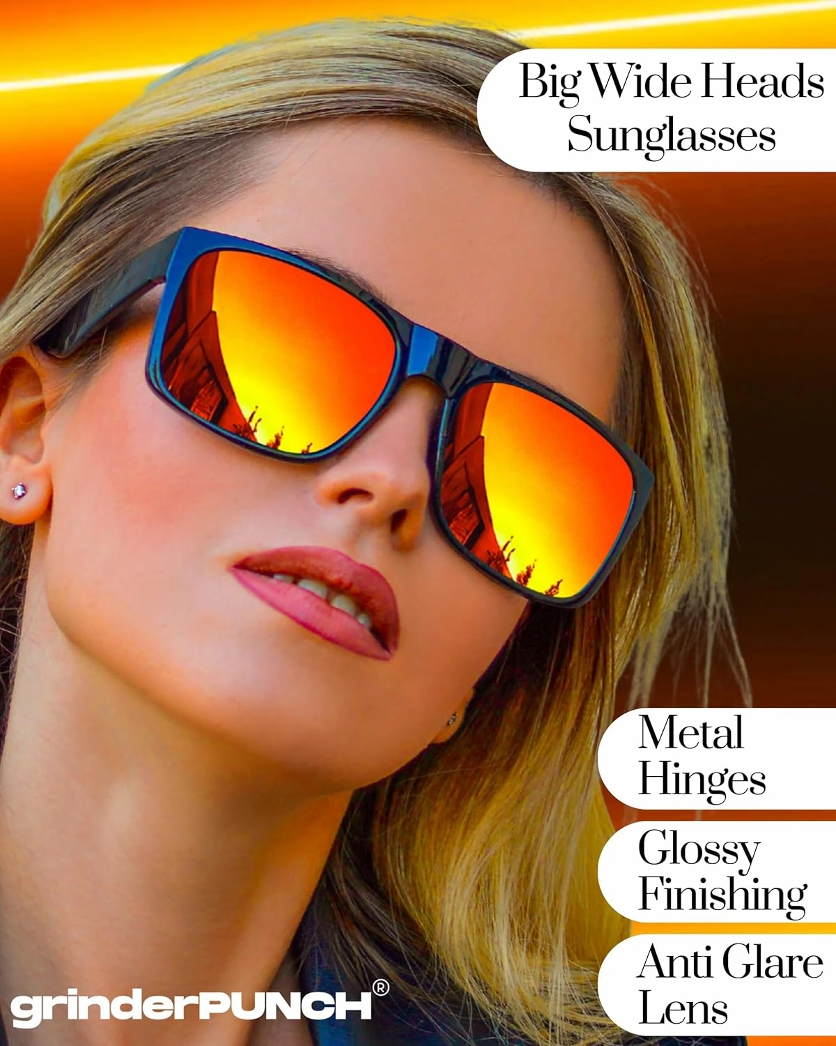 grinderPUNCH XL Large Face Polarized Sunglasses Big Heads Wide Face, Extra Wide Oversized Sunglasses for Driving Glasses